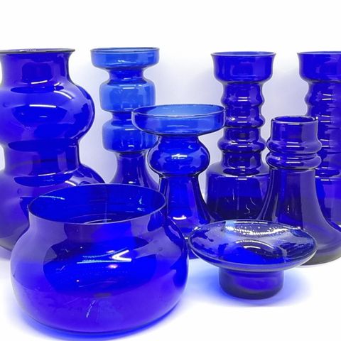 Blått vintage glass, bl.a Hadeland,  Magnor, tysk m.fl.