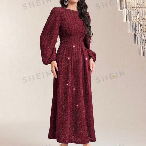 SHEIN Modely Women's Glitter Lantern Sleeve Dress