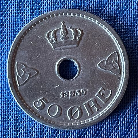 50 øre 1939 Haakon VII lavt opplag.