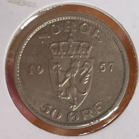 50 øre 1957 Haakon VII pen mynt