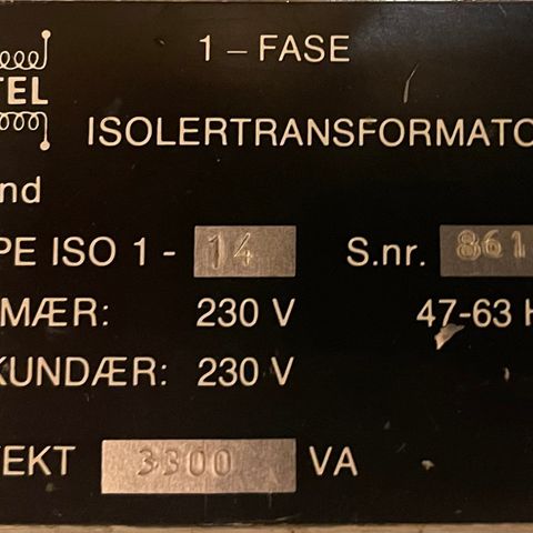 Isolertransformator Skilletransformator 1 fase 3300 kVA