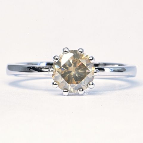 Ring hvitt gull, 14 K naturlig diamant - 1,06 kt