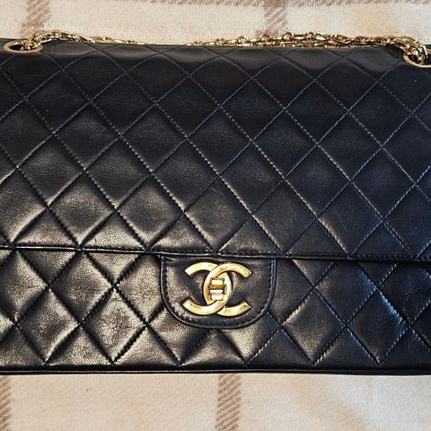 Vintage Chanel Double flap Veske GHW - marin blå