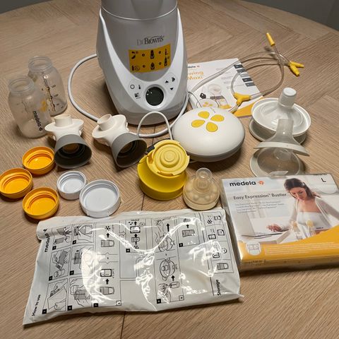 Medela brystpumpe + sterilisator + ekstra deler (Stor pakke)