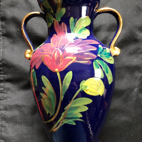 Blå italiensk stor håndmalt vase til salgs