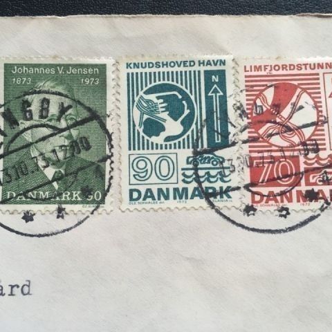 Danmark Konvolutt stemplet 1973 med AFA 536, AFA 537 og AFA 542
