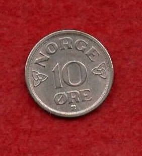 Flott Bevarte Gammel Norsk 10 øre 1952 med lite Slitasje!