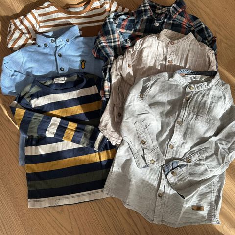 Guttepakke: tre skjorter og tre langermede gensere, str 3-4 år