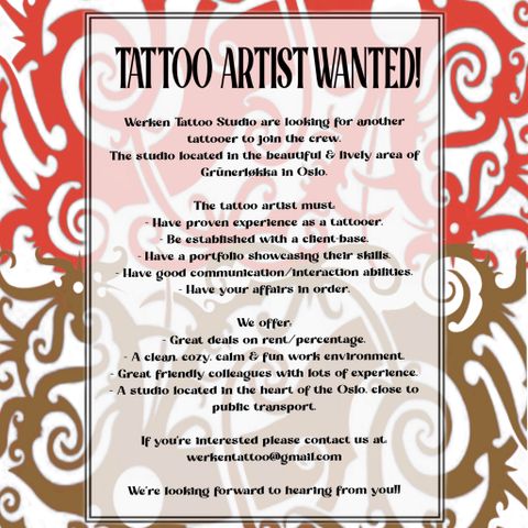 TATTOOER WANTED