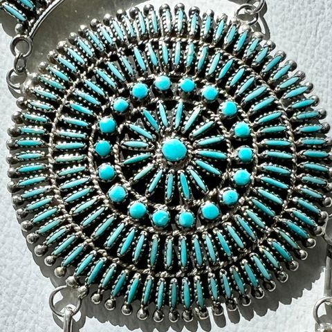 Fantastisk American Luni Hopi Navajo, Turkis halskjede sølvkjede sølv smykke