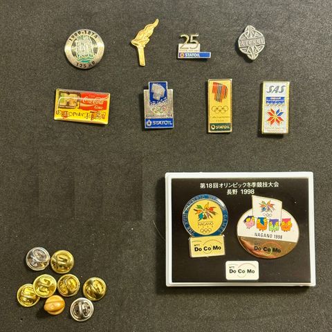 Diverse pins fra OL 1994, Ski-VM 1997, OL 1998 og mer - totalt 10 pins