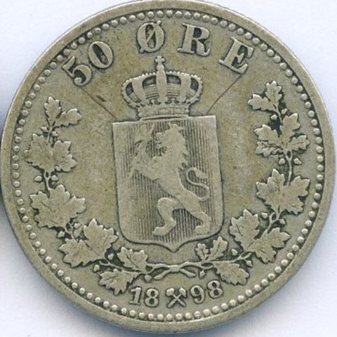 Norge 50 øre 1898 .800 sølv NY PRIS