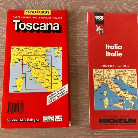 2 kart: Italia og Toscana, kr 80 pr stk. Ny pris!