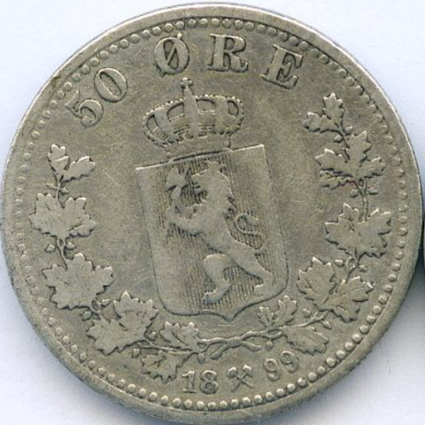 Norge 50 øre 1899 .800 sølv NY PRIS