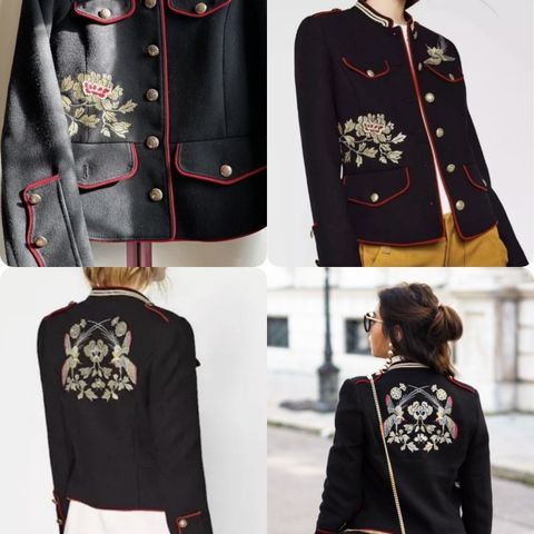 Zara Embroidered Short Military jakke.  M- 400,-