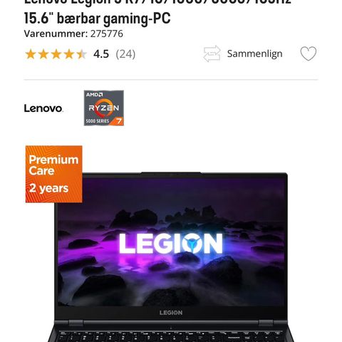 Kraftig Gaming laptop - Lenovo Legion 5 (Ryzen 7, RTX 3060, 1000GB SSD 16GB RAM)