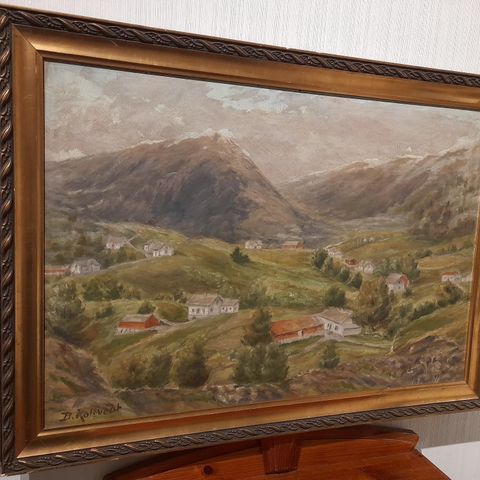 Baard Johannes Koltvedt (Strandebarm,1863-),"Fjell landskap m/gårdshus",