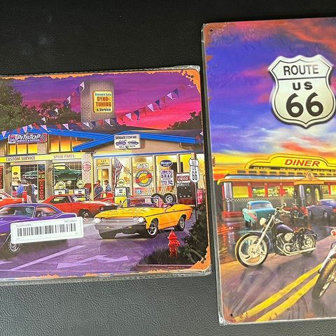 Route 66 / Diner Metall Skilt 20 X 30 cm. 2 Pack