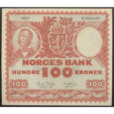 100 kr seddel fra 1957, ny pris