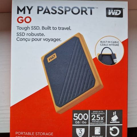 WD My Passport GO bærbar SSD, 500 GB (sort/gul)