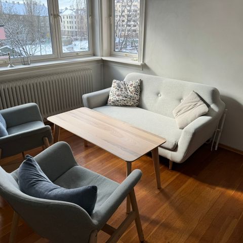 Sofa, stoler og bord