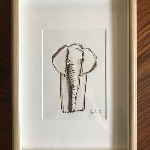 Iria Isa elefant originaltegning innrammet