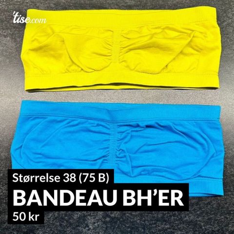 To stk stroppeløse/bandeau-BH’er (str 38 / 75 B)