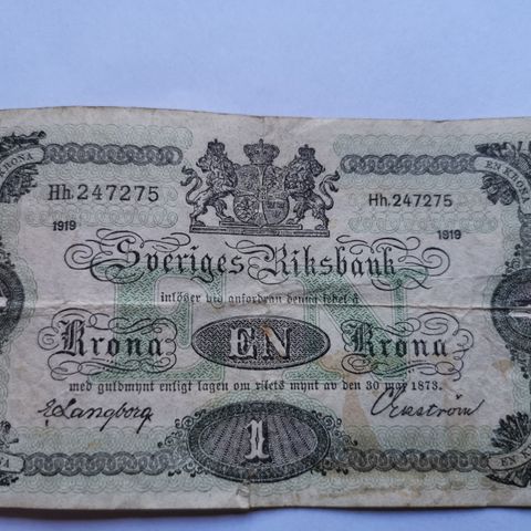 En krona Sverige 1919. Prefix Hh