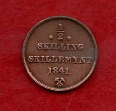 Flott Gammel Antikk Norsk 1/2 Skilling 1841 - Kvalitet 1+!