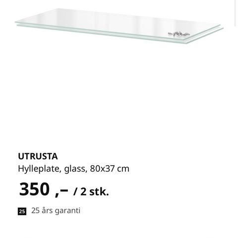 Ikea Utrusta glasshylle 37x80 cm (1 stk)