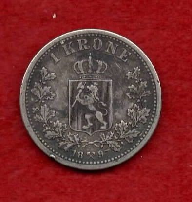 Flott Gammel Antikk Norsk 1 Krone 1897 i Sølv - Kvalitet 1+!