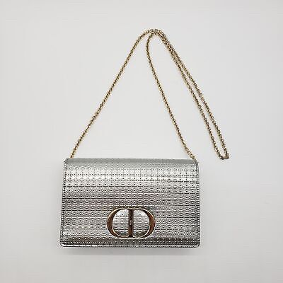Dior Metallic Patent Micro-Cannage 30 Montaigne Belt Shoulder Bag | Silver