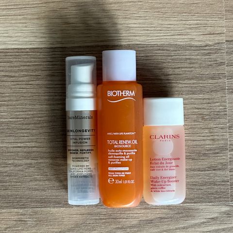 Miniprodukter fra Biotherm, Bare Minerals og Clarins