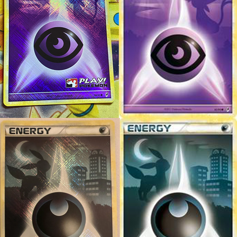 Psychic og Darkness Energy kort med Espeon/Umbreon