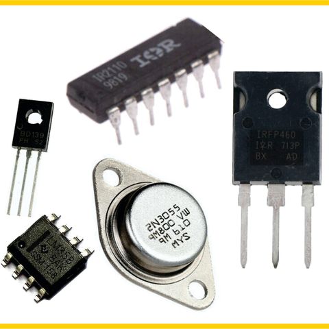 Div. typer Transistorer og MOSFET typer, N og P channel-IC-DIODER. UBRUKTE