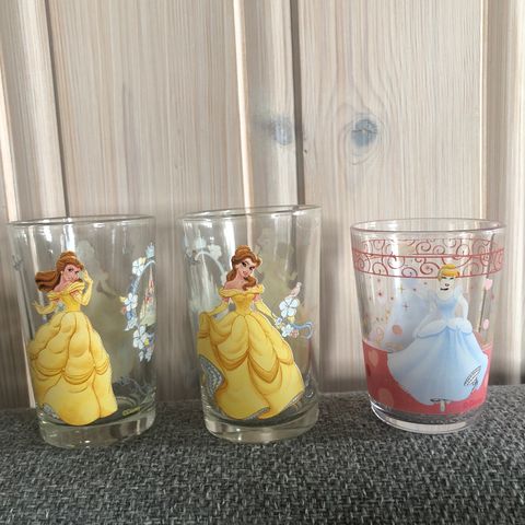 Disney prinsesse glass, 3 stk, merket med Disney