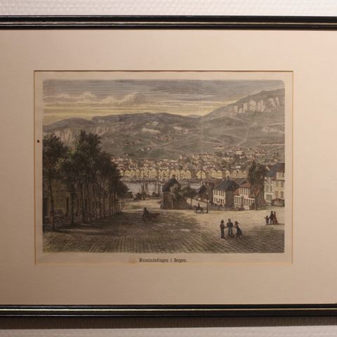 gammelt tresnitt ca 1860.   Muralmindingen i Bergen