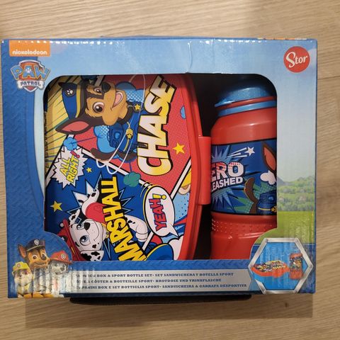 Uåpnet Paw Patrol drikkeflaske og matboks