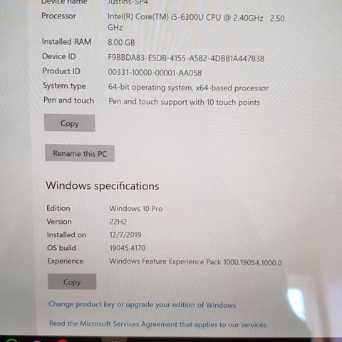 Microsoft Surface Pro 4, 8gb RAM, i5-6300U, tastatur og lader