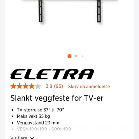 Eletra veggfeste for TV