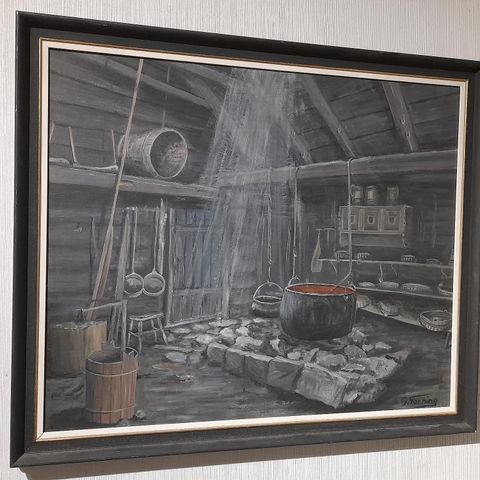 G. Tonning,"Årestue, Mølstertunet, Voss", malt julen 1967