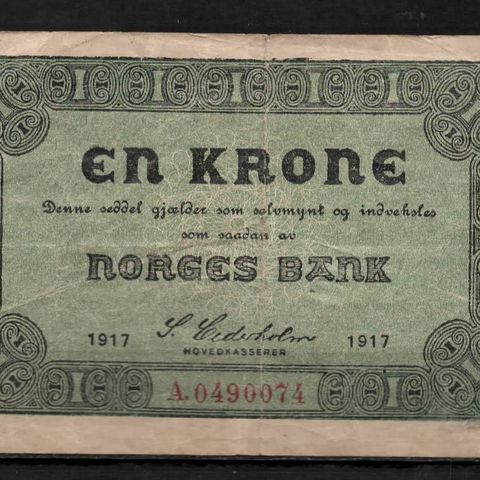 Flott Gammel Antikk 1 Krone 1917 - Litra A!