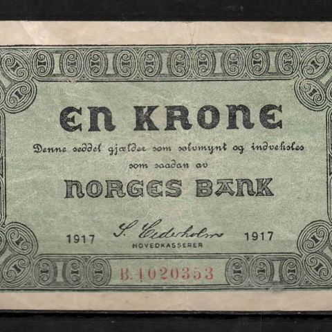 Flott Gammel Antikk 1 Krone 1917 - Litra B!