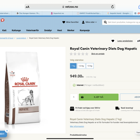 Royal canin hepatic forsekk 7kg