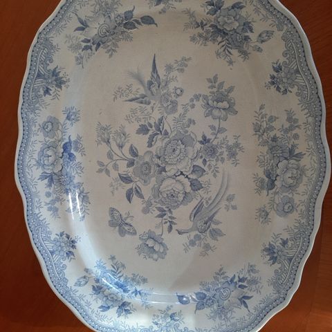 Antikt Wedgwood fat, 40x33 cm, Asiatic Pheasant. Vakkert og helt intakt.