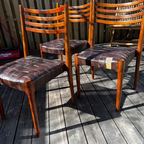 3 x Retro brune stoler med skai flett.