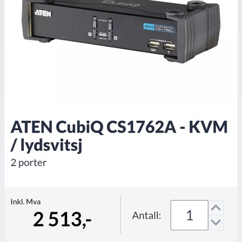 2 PC skjermer TV ATEN DVi CubiQ CS1762A - KVM / lydsvitsj