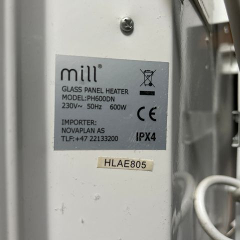 Mill glass ovn 600w hvit