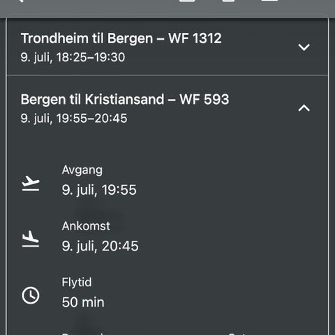 flybillett Trondheim-Kristiansand