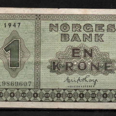 Pen Gammel 1 Krone Seddel 1947 - Litra I!